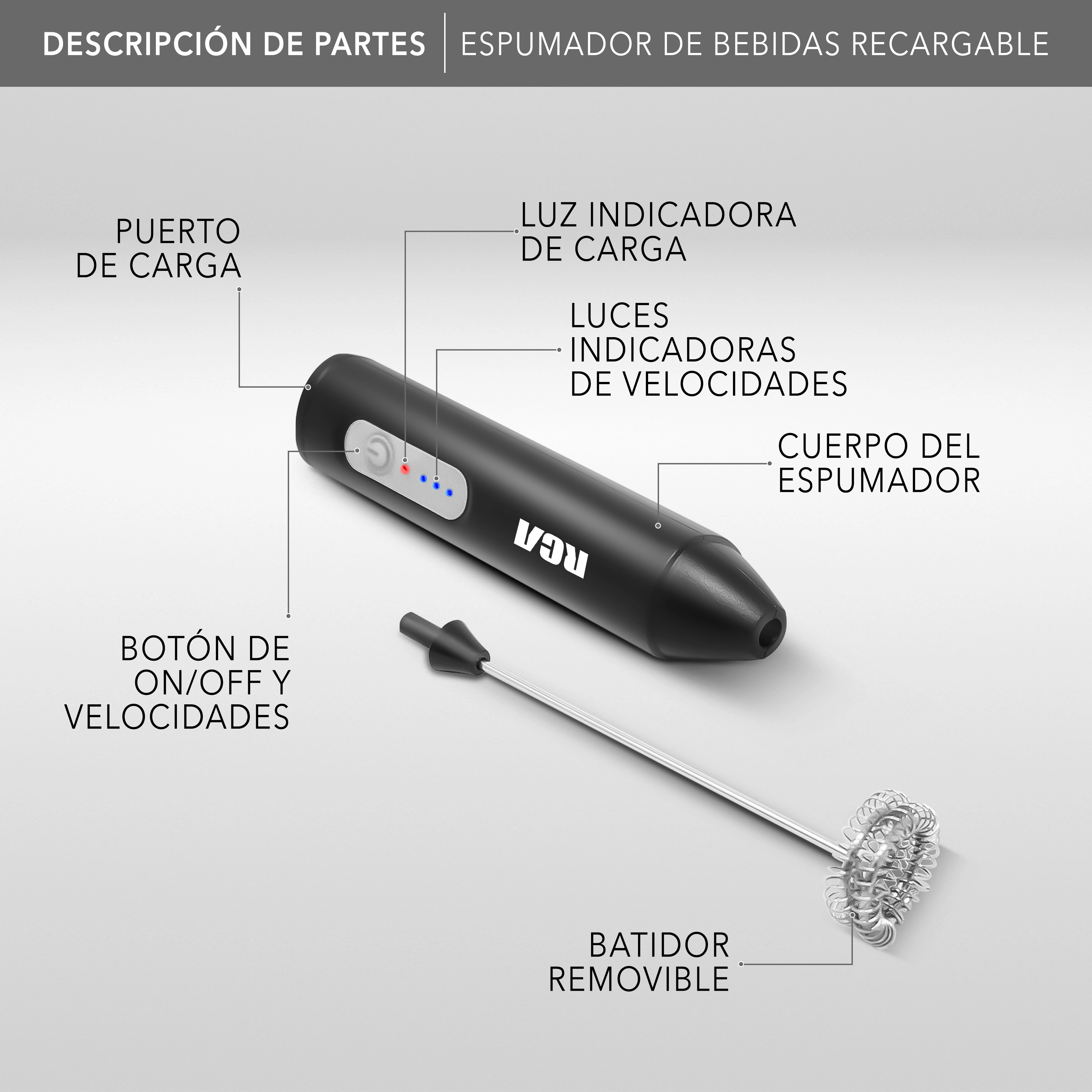 RCA Espumador de Leche El&eacute;ctrico Recargable RC-60 Port&aacute;til de Acero Inoxidable. image number null