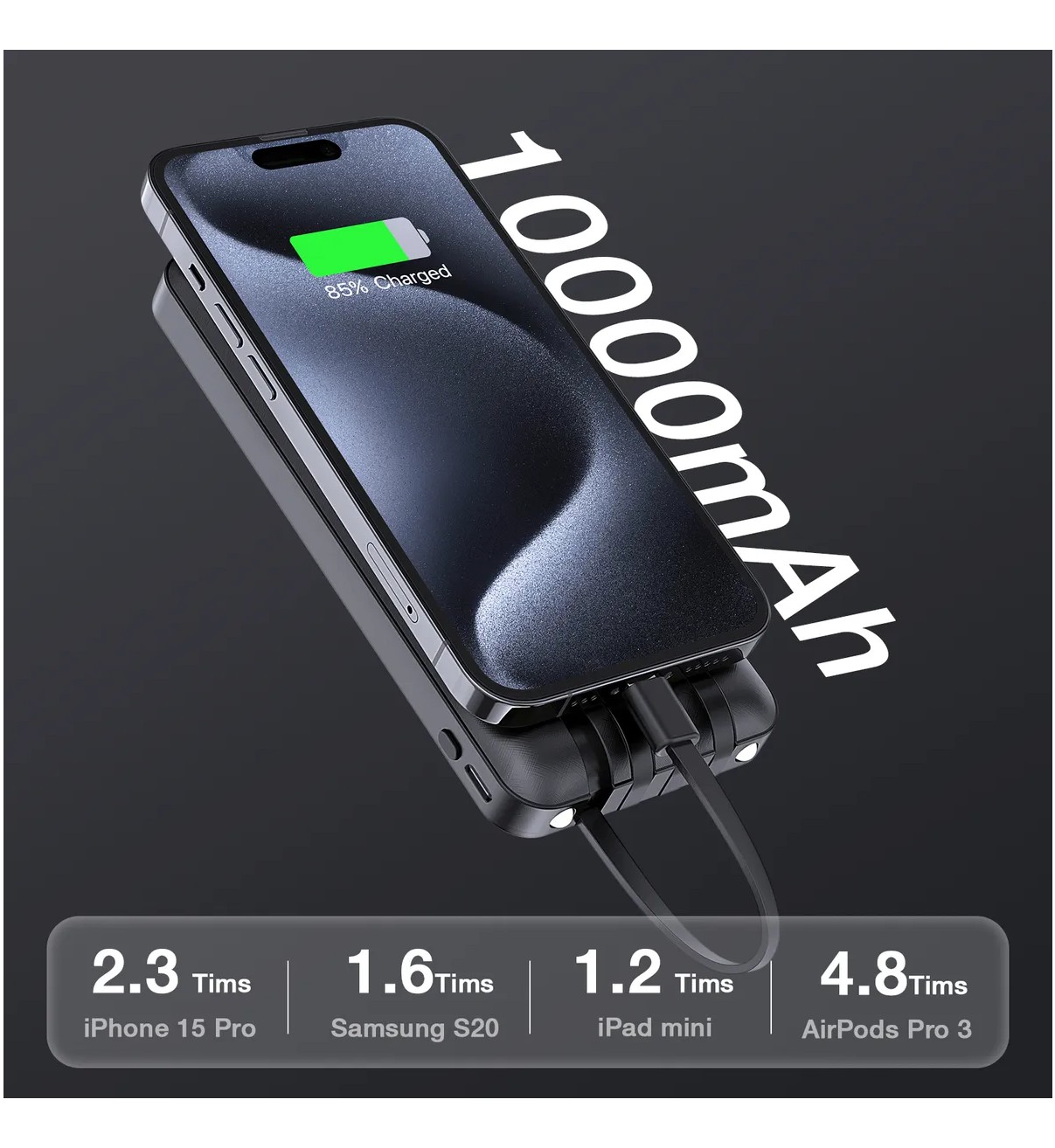 Power Bank Bater&iacute;a Port&aacute;til Carga R&aacute;pida 10000mah Malubero Negro image number null