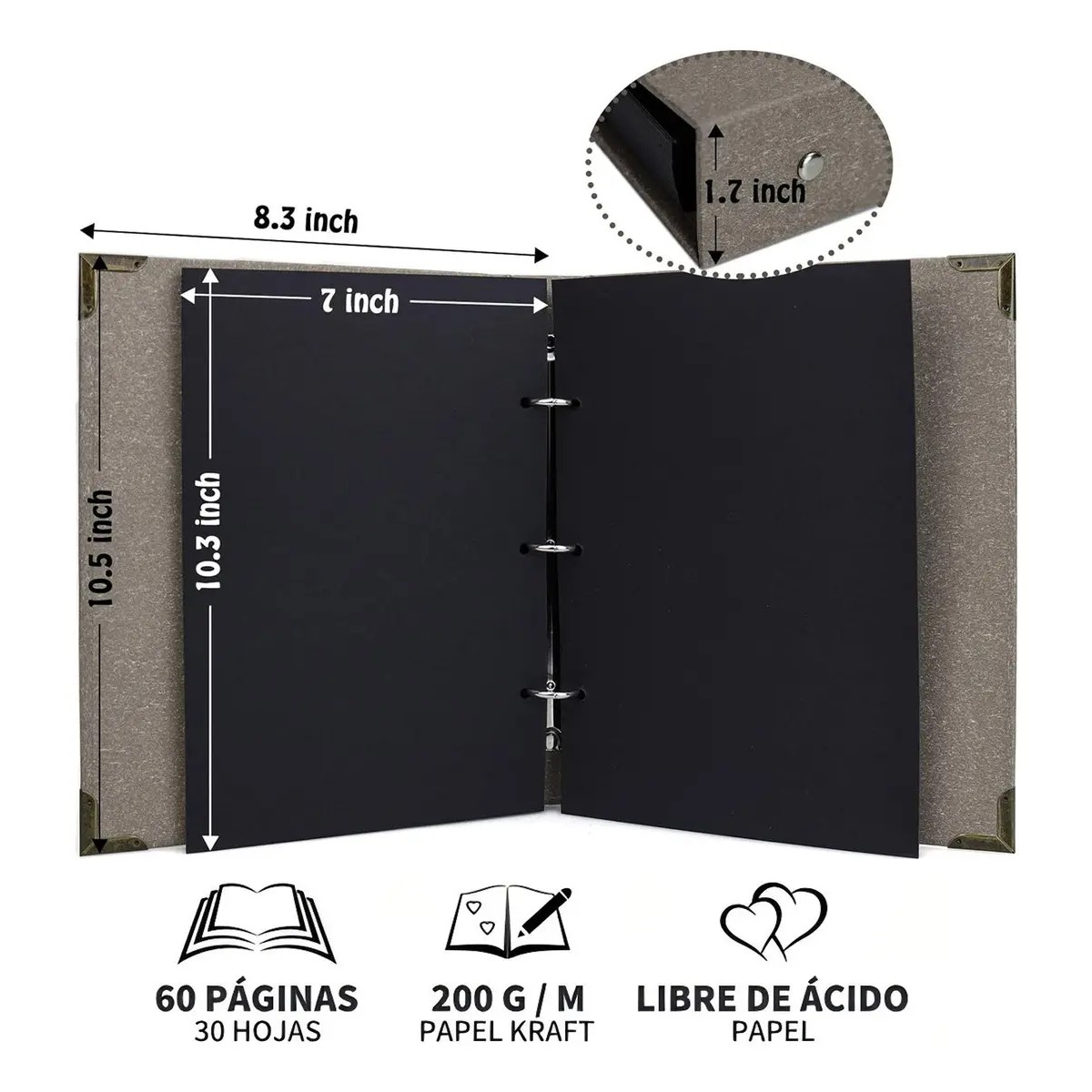 &Aacute;lbum de Fotos con Scrapbook para Escribir y Pintar Gris image number null