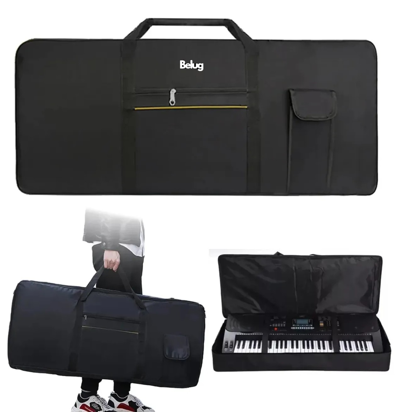 Funda Teclado De Piano Electr&oacute;nico Negro con Linea Amarilla image number null