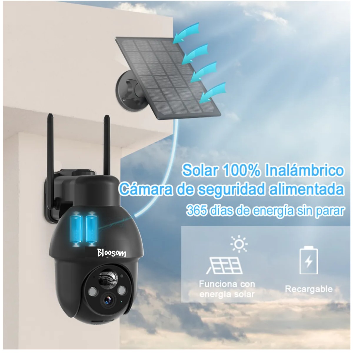 C&aacute;mara De Vigilancia Solar Con Bater&iacute;a Recargable Alexa, Negro image number null