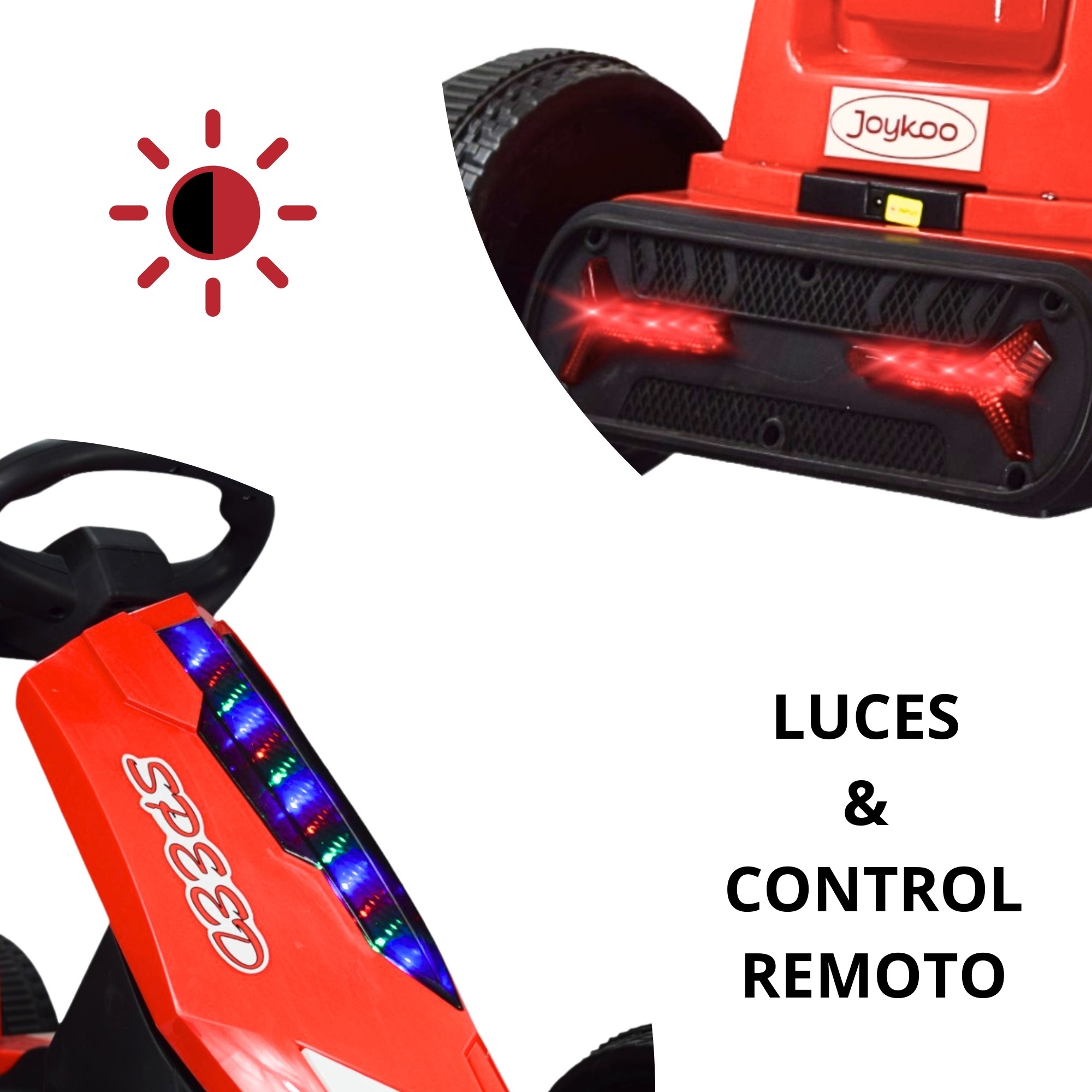 Montable Electrico Go Kart para Ni&ntilde;os Largo Ajustable Luz 12v - Rojo image number null