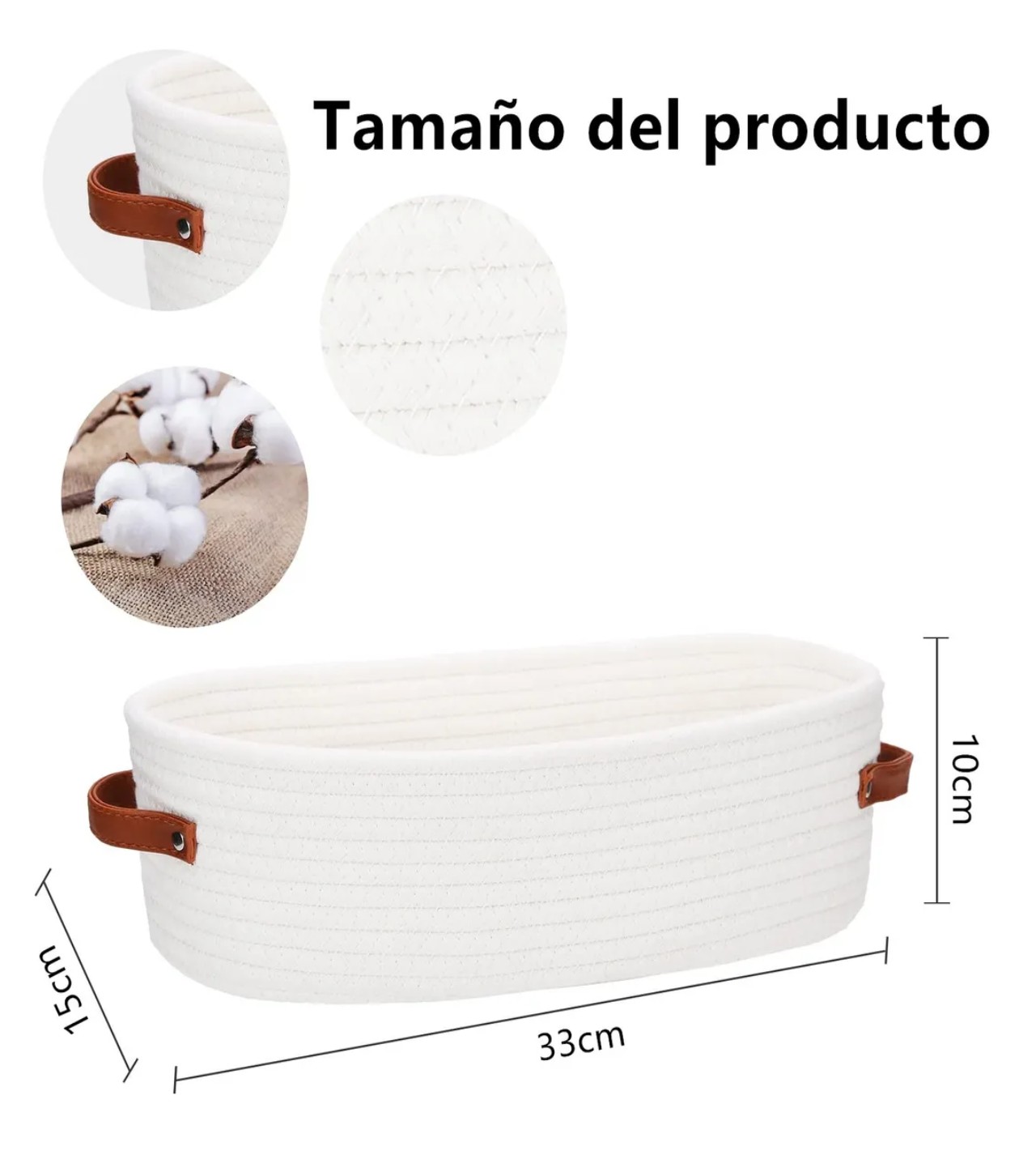 2 Cesta Peque&ntilde;a Cuerda De Algod&oacute;n Tejida Para Organizar beige y cafe claro image number null