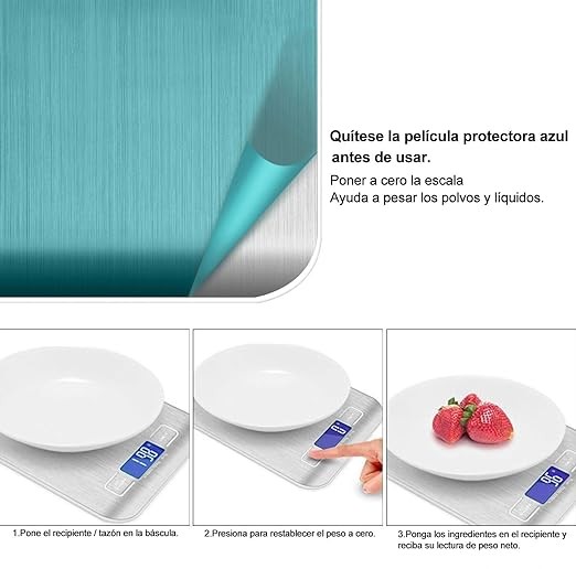 A B&aacute;scula Digital de Cocina Bascula de Comida Alimentos Multifunci&oacute;n 11lb 5kg Plata Acero Inoxidable - Bater&iacute;as Incluidas. image number null