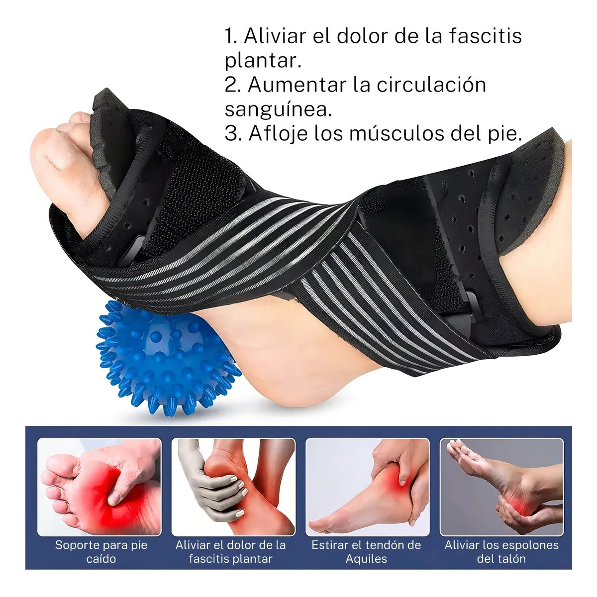 F&eacute;rula Nocturna Para Fascitis Plantar Soporte Pie Ca&iacute;do Color Negro Talla: M image number null