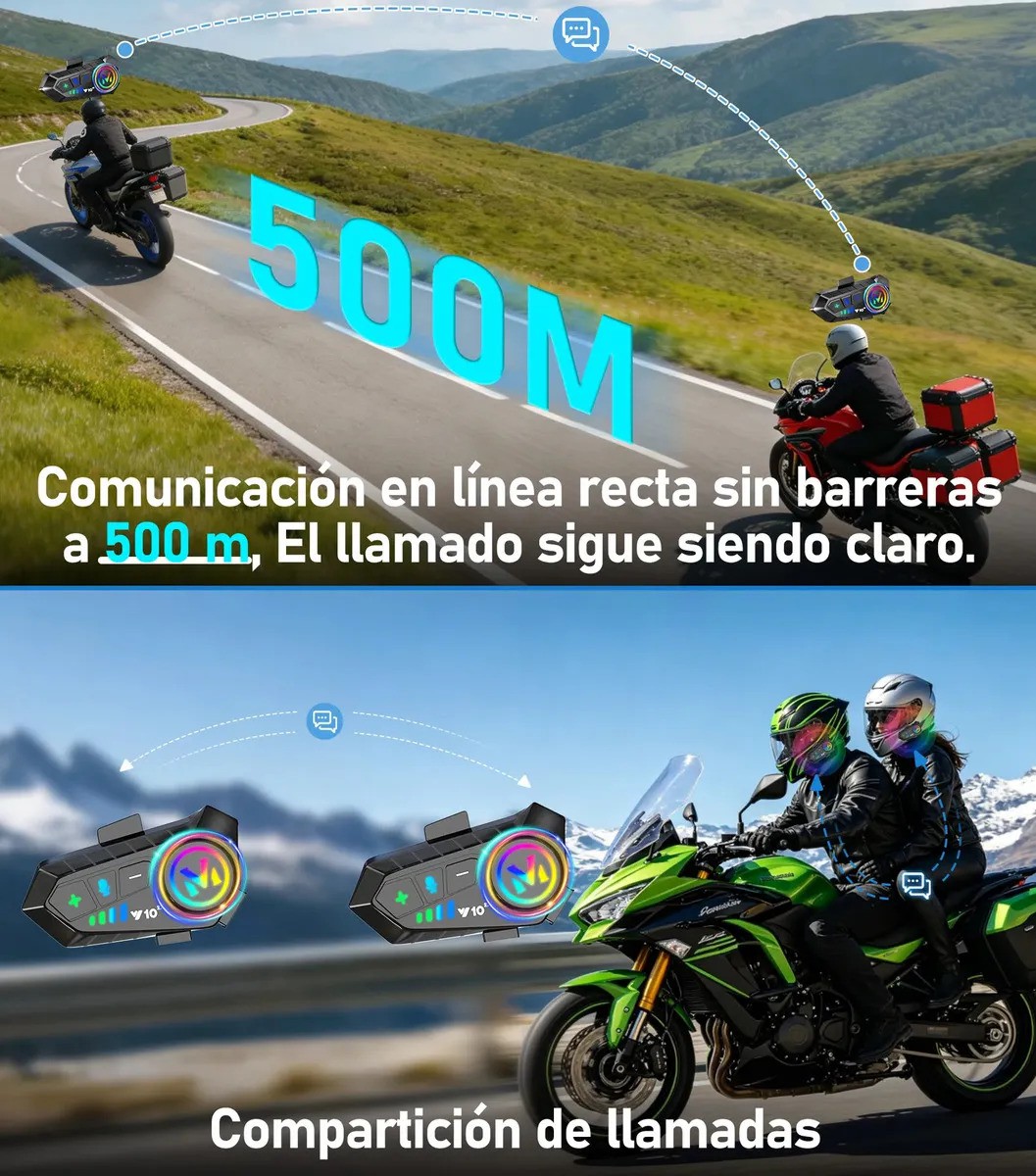 "Intercomunicador Motocicleta V10 Para Casco Bluetooth 2pcs " image number null