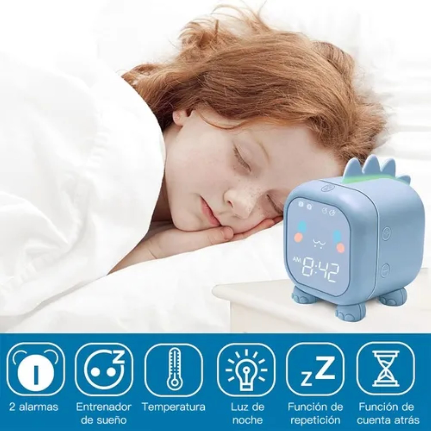 Reloj Despertador Digital Led Mesa Alarma azul claro dinosaurio image number null
