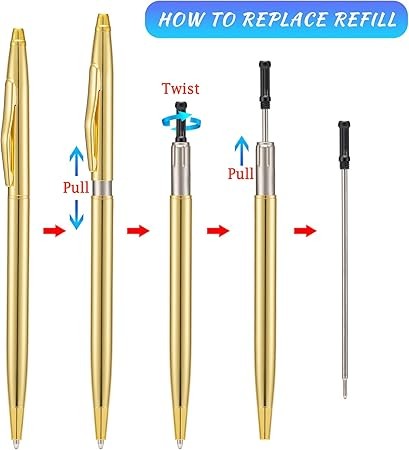 A Wikult - 6 bol&iacute;grafos metal delgados dorados, 1 mm, tinta negra de punta media, escritura suave, para negocios, oficina, profesores, estudiantes, invitados de boda. image number null