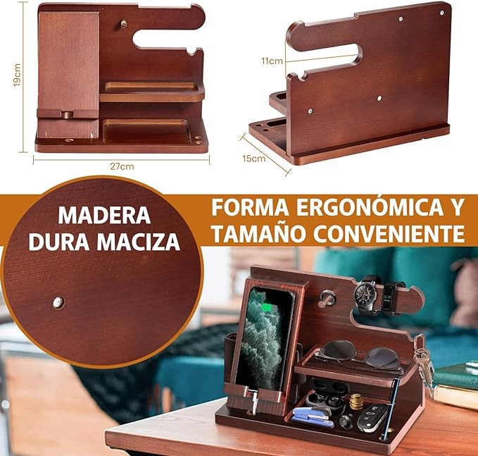 Organizador de Madera para Celular,2024 Nuevo Dise&ntilde;o,Organizador de Escritorio,Anillo,Anteojos,Relojes,Cartera,Accesorios para Hombre,Base de Celular para la Oficina y el Hogar,Regalos para Hombre. image number null