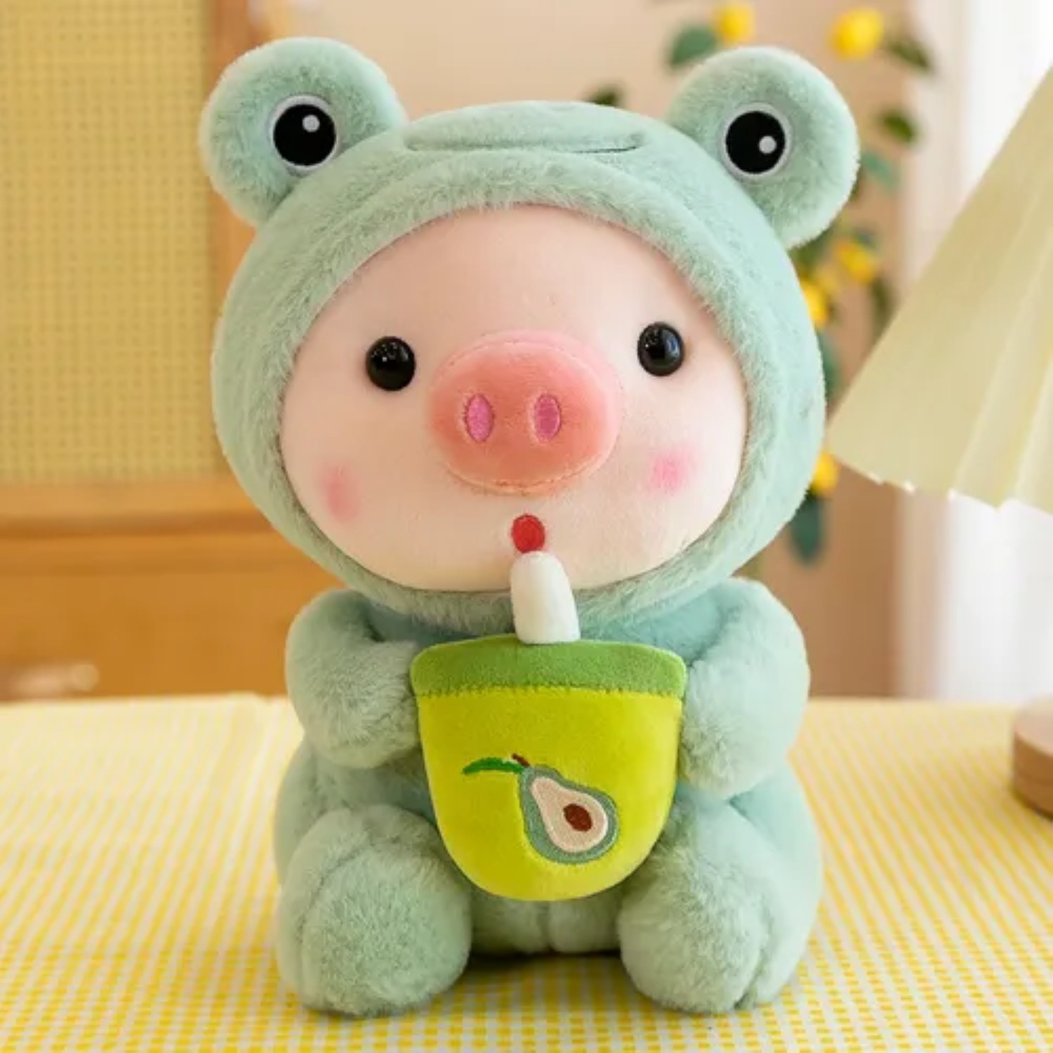 Cerdito De Peluche Con Capucha De Conejito 25cm Verde image number null