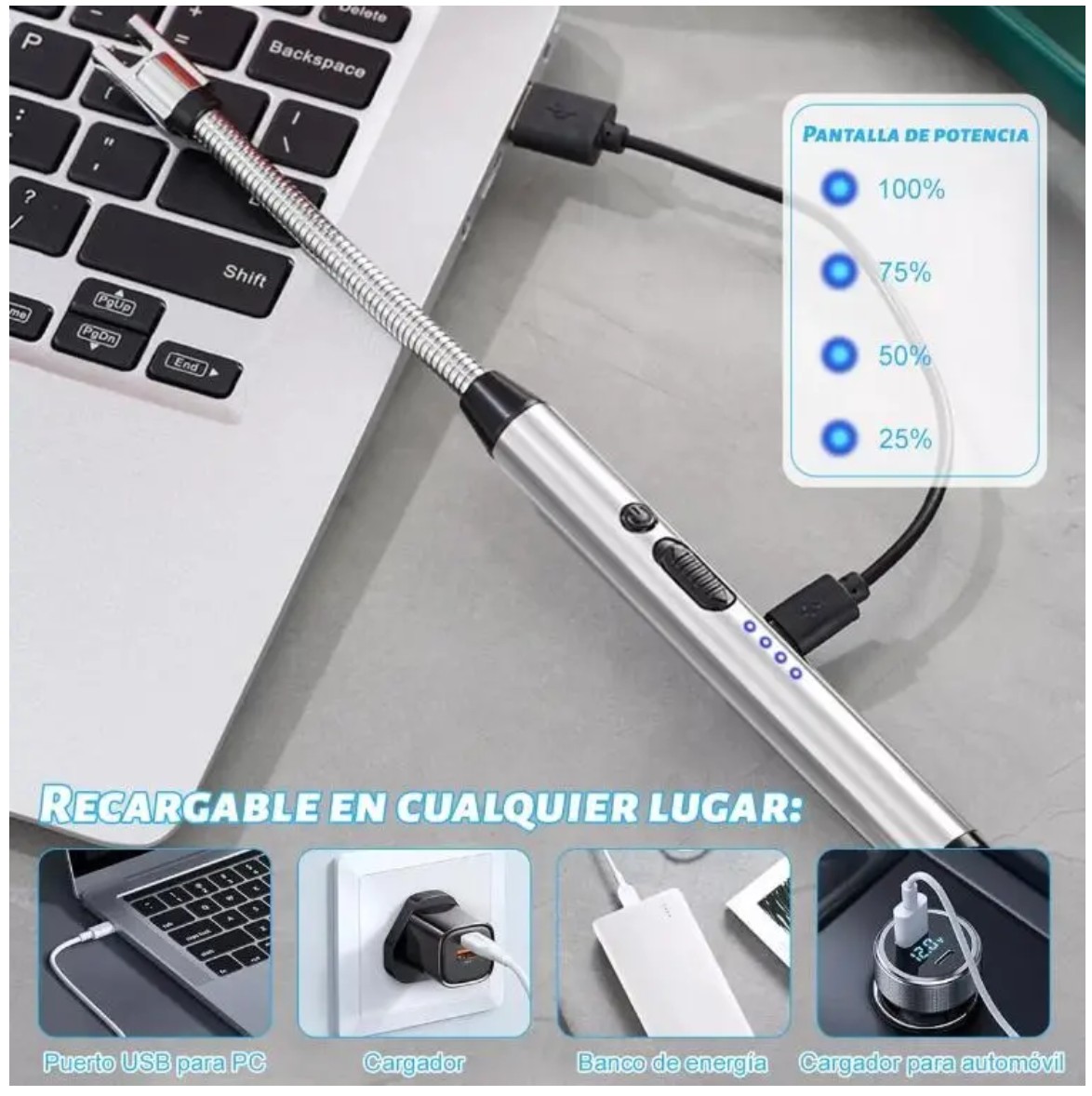 Encendedores El&eacute;ctricos Port&aacute;til Recargable De Cocina USB 6 Piezas image number null