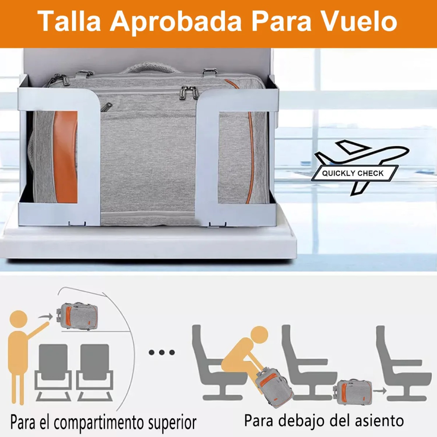 Mochila De Viaje 50L con Tres Bolsos Gris y Naranja. image number null