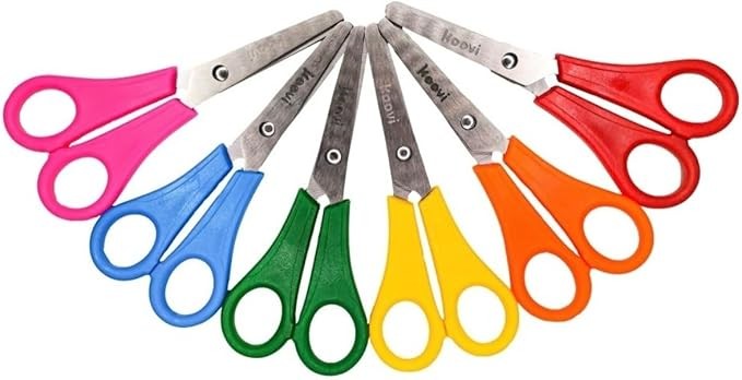 A KOOVI 24 tijeras escolares de acero inoxidable derecha colores surtidos tijeras de mano herramienta artesanal ideales para uso diario escuela u oficina tijeras portatiles. image number null