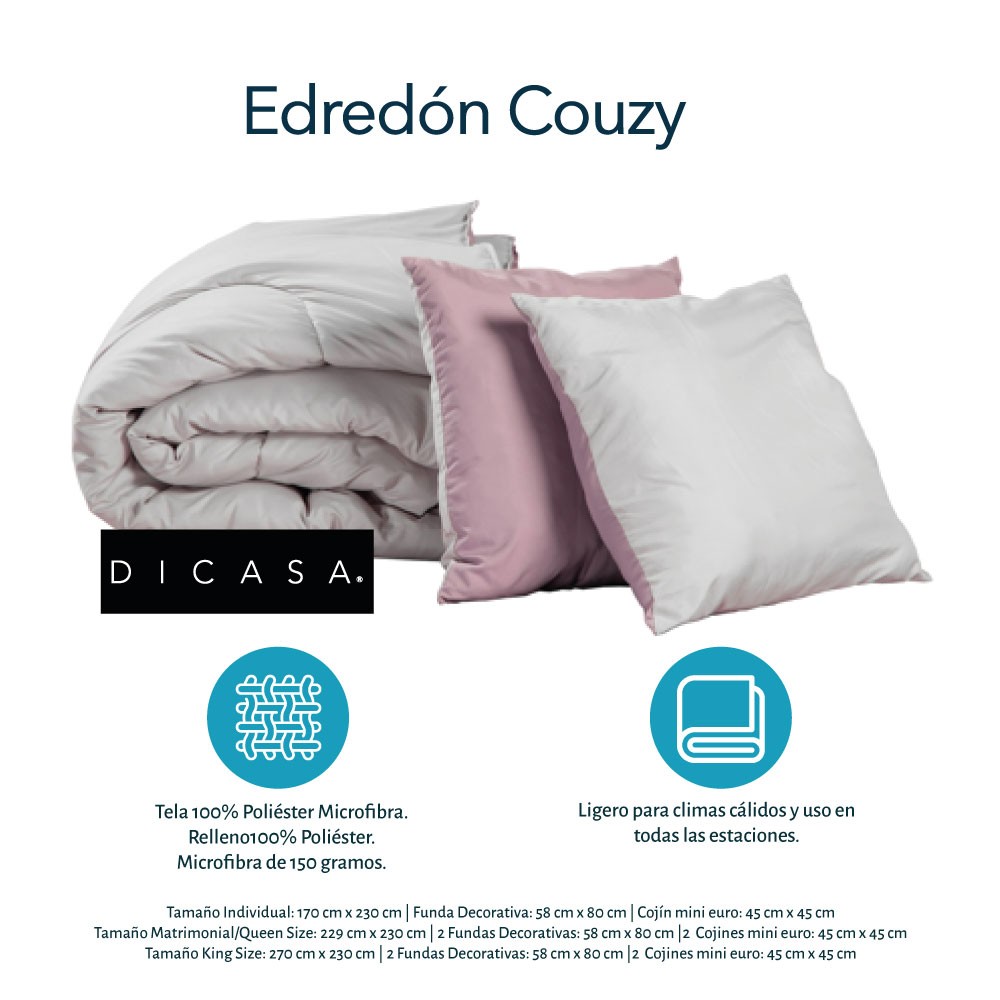 Edred&oacute;n Individual Dicasa Couzy Doble Vista Lila con Gris con Almohada One image number null
