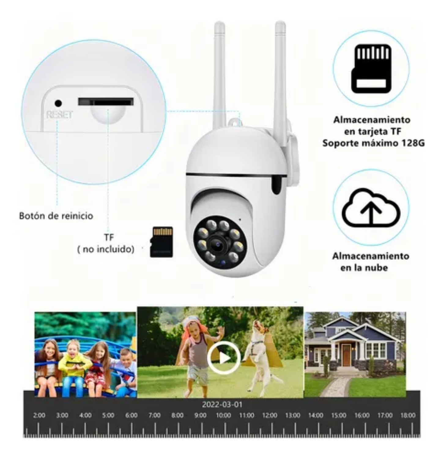 C&aacute;mara de seguridad 2PCS-288 Hd 1080p Foco 360&deg; Alarma 2 Piezas con resoluci&oacute;n 2MP visi&oacute;n nocturna incluida color blanco image number null