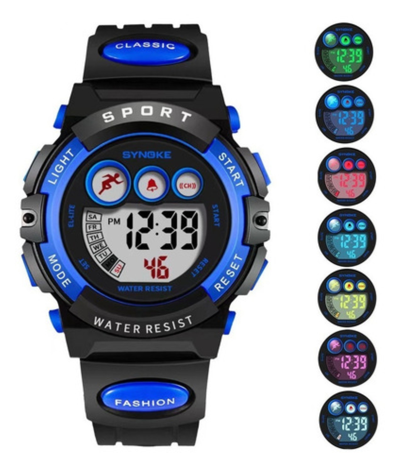 Reloj Electr&oacute;nico Para Ni&ntilde;os Deportes A Prueba De Agua NEGRO CON AZUL image number null