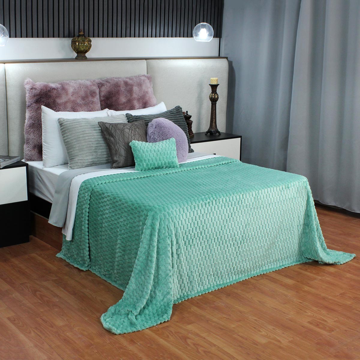 Frazada Embo Matrimonial 240x190 cm Menta, 100% microfibra poli&eacute;ster, t&eacute;rmica, suave y lavable image number null
