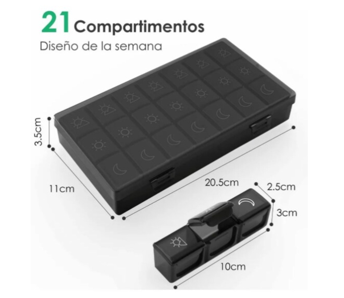 Pastillero Semanal 7 D&iacute;as 3 Tomas Al D&iacute;a Modelo Negro image number null