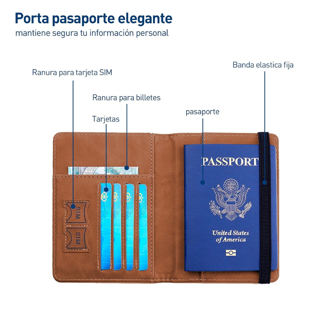 Bluelander Porta Pasaporte, con Protecci&oacute;n RFID, Porta Pasaporte y Visa, 15 x 20.5 cm, (Caf&eacute;) image number null