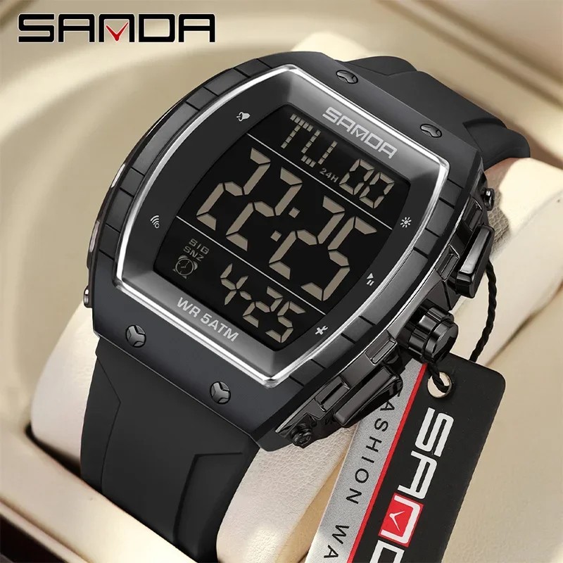 Reloj moda esfera plateado grande correa TPU cron&oacute;grafo deportivo calendario luminoso contra agua image number null