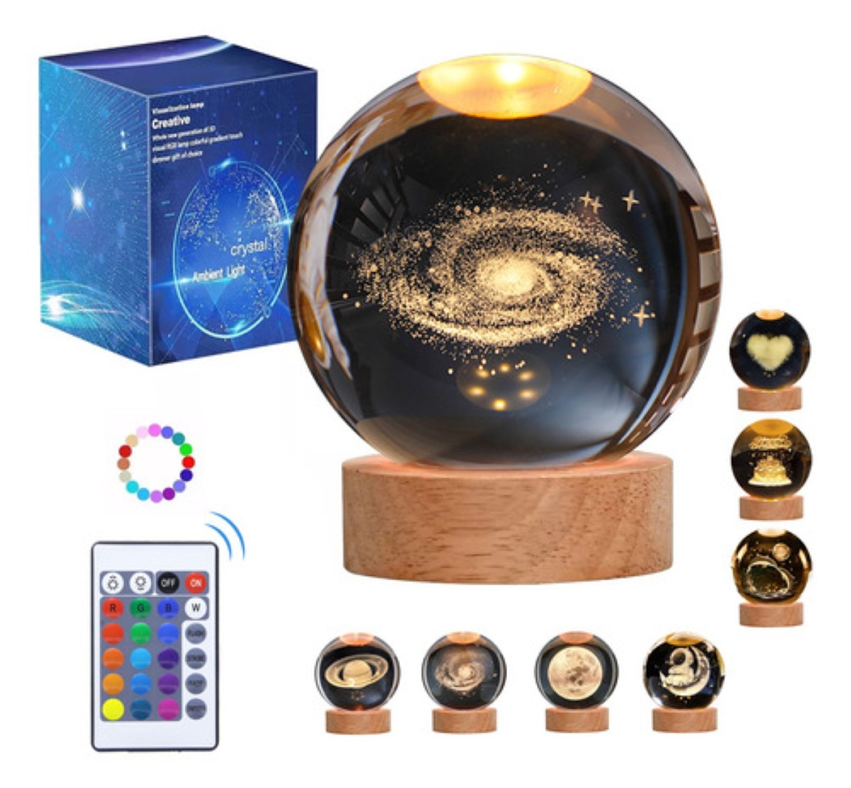 L&aacute;mpara De Noche, Luz Nocturna Bola De Cristal 3d Galaxia Nebulosa image number null
