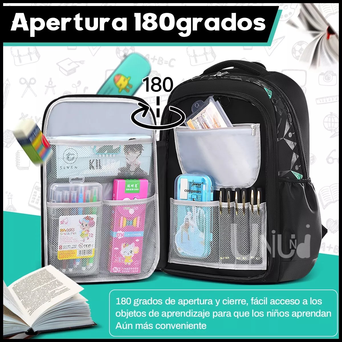 M Mochila escolar viaje Uniuni Escolar Viaje UN-S723 color negro 30L image number null