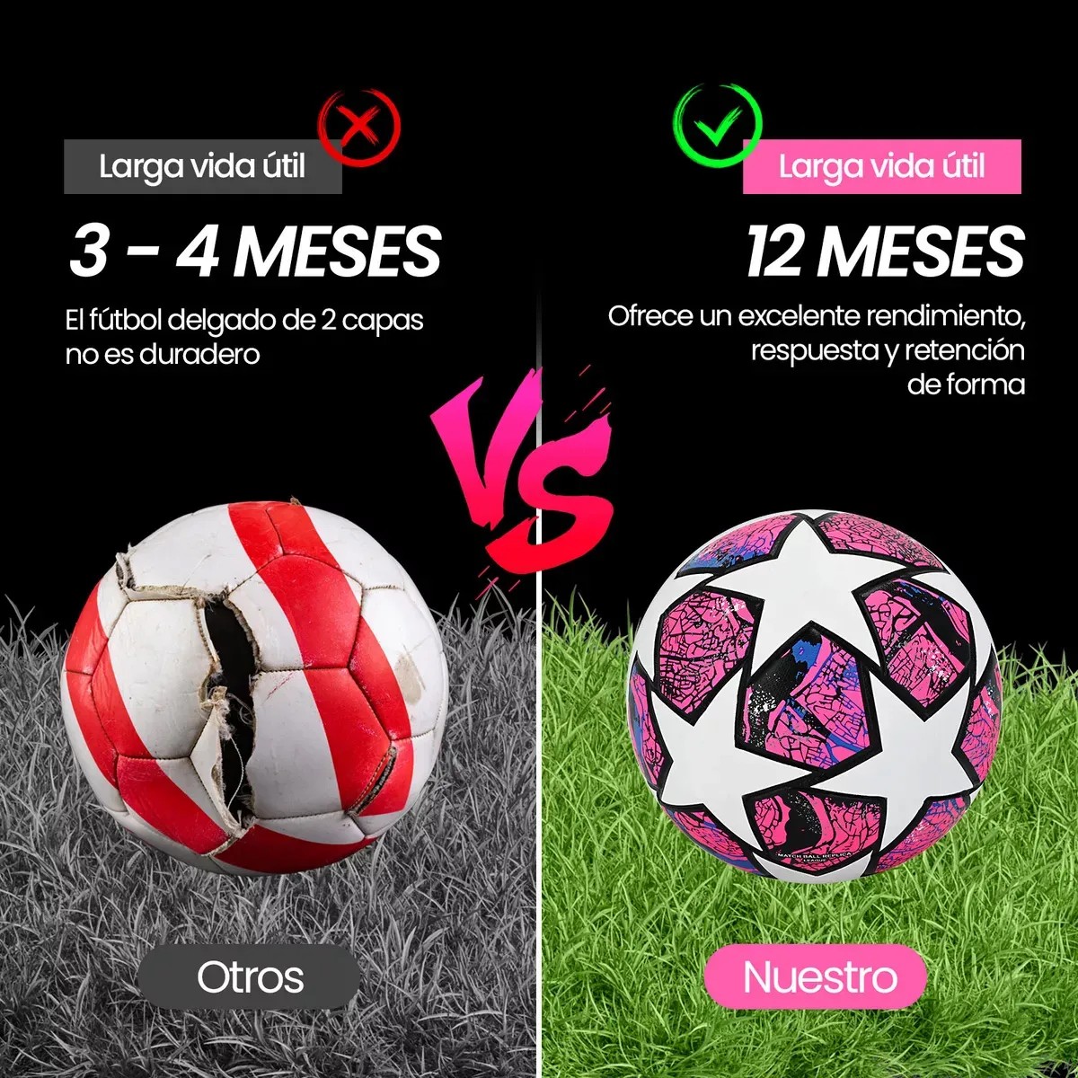 Bal&oacute;n F&uacute;tbol Soccer No.5 Profesional de Estrellas H&iacute;brido Champions Rosa Para Entrenamiento Y Juego Recreativo image number null