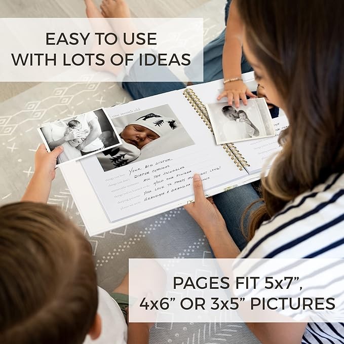 A Libro de recuerdos para beb&eacute;s para ni&ntilde;os y ni&ntilde;as &ndash; &Aacute;lbum de fotos atemporal para beb&eacute;s de 5 a&ntilde;os &ndash; Libro y diario neutro para beb&eacute;s &ndash; Un libro de hitos para grabar cada evento desde el nacimiento. image number null