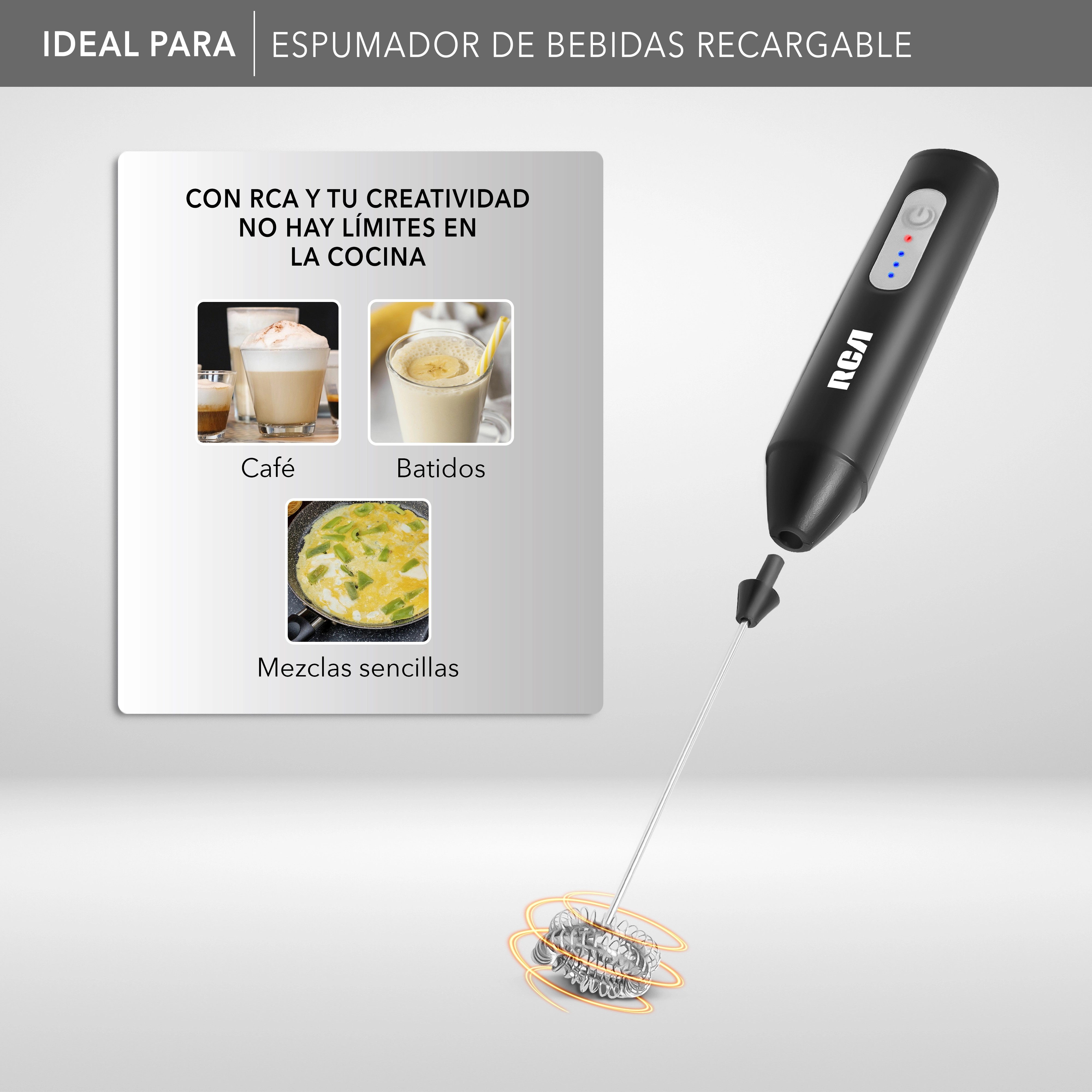 RCA Espumador de Leche El&eacute;ctrico Recargable RC-60 Port&aacute;til de Acero Inoxidable. image number null