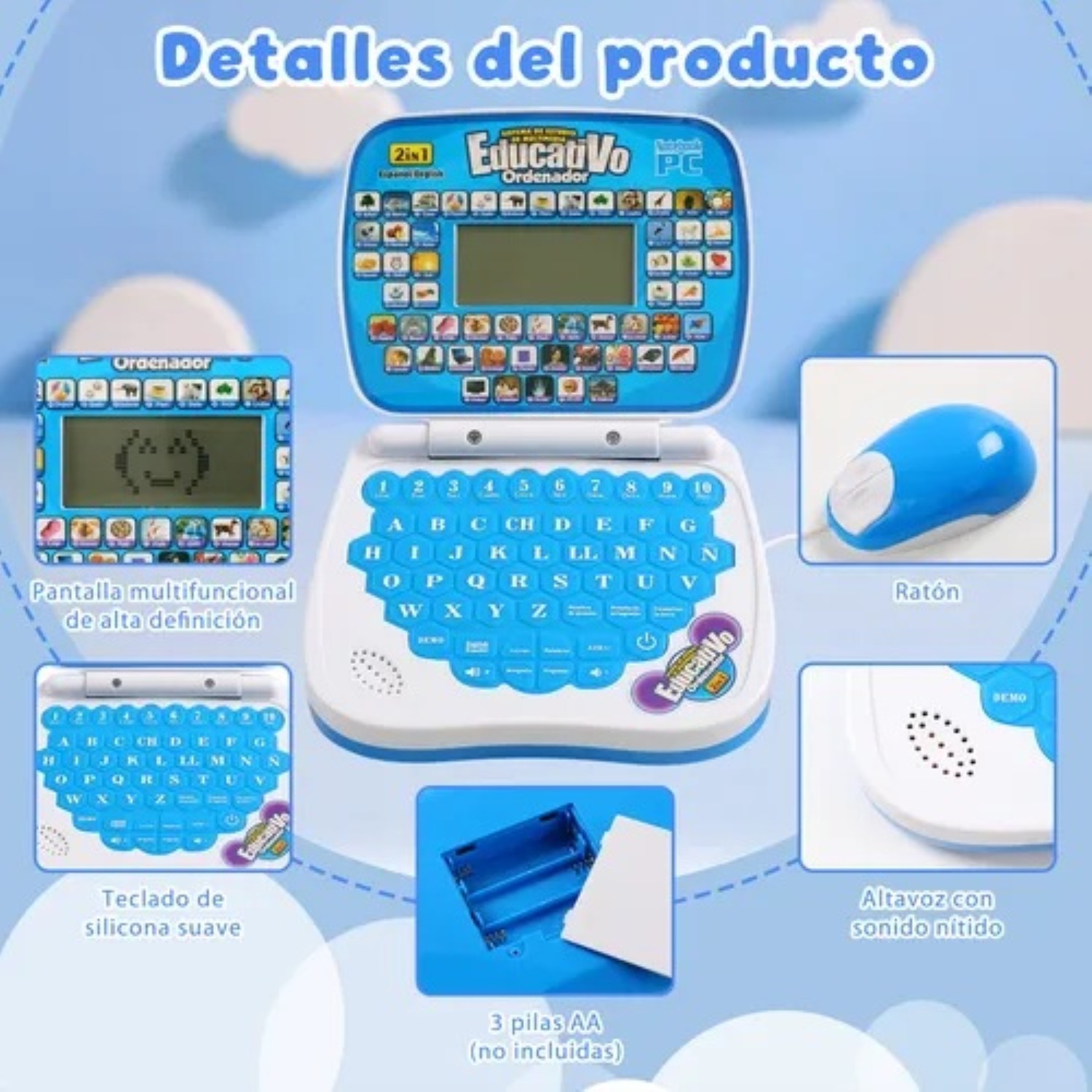 Computadora Laptop De Juguete Aprendizaje Biling&uuml;e Para Ni&ntilde;o Azul image number null