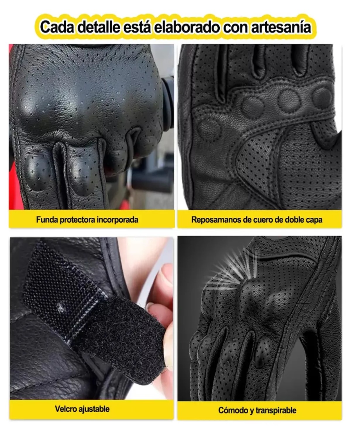 Guantes De Moto 100% Cabra Piel T&aacute;ctil Talla G Con Agujero image number null
