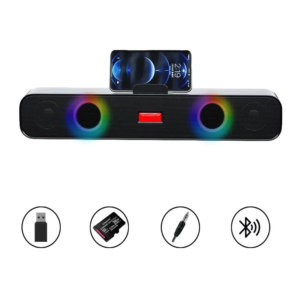 Barra De Sonido Para Pc Tv Bocinas Inal&aacute;mbrica Malubero Bluetooth Rgb Negro image number null