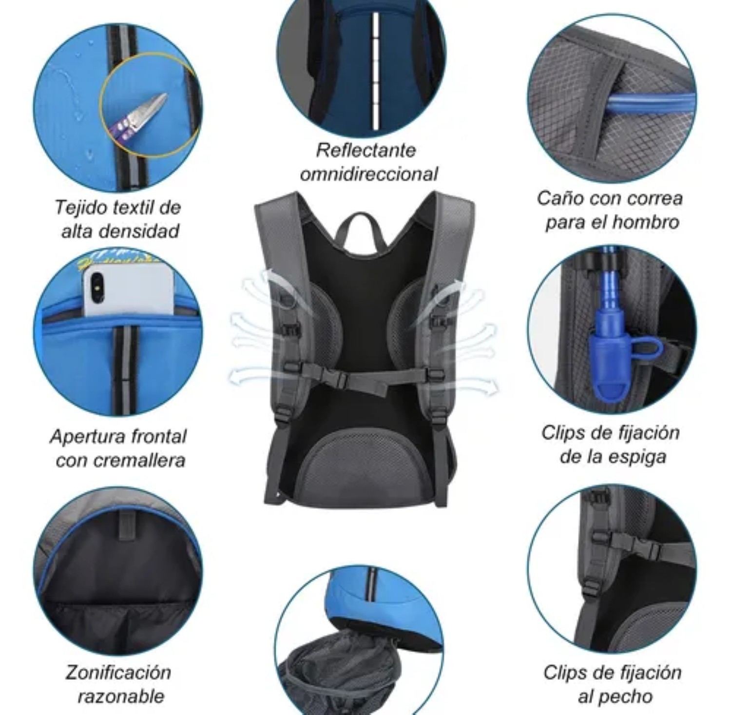 3pz Mochila Hidratante Bolsa Agua 2l Bicicleta Azul Rey image number null