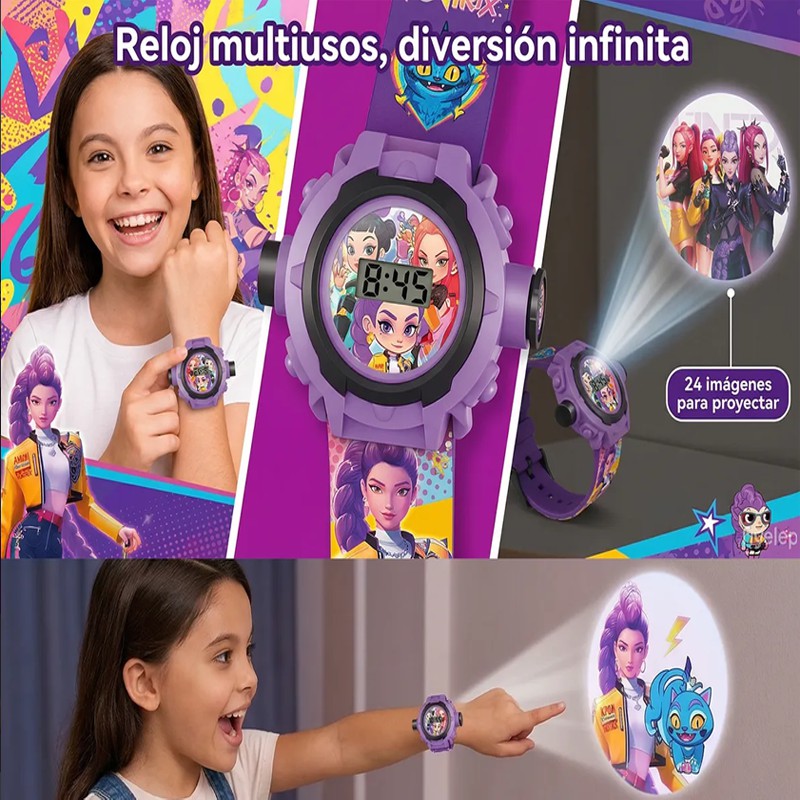Reloj Infantil Kpop Demon Hunters 24 Im&aacute;genes Proyectables image number null