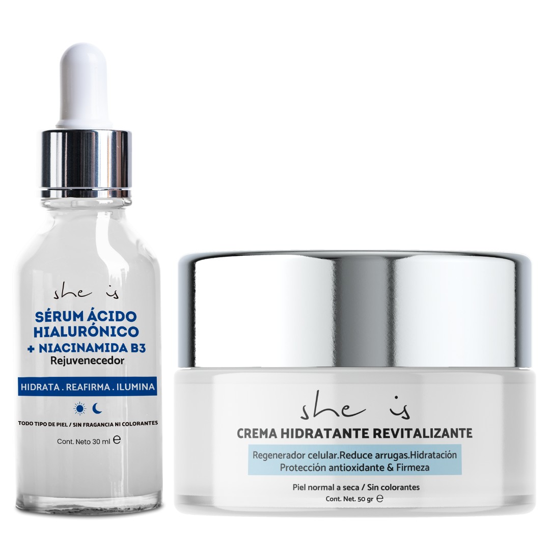 Set Facial Antiedad (Serum &Aacute;cido Hialur&oacute;nico + Crema Revitalizante) She is skincare image number null