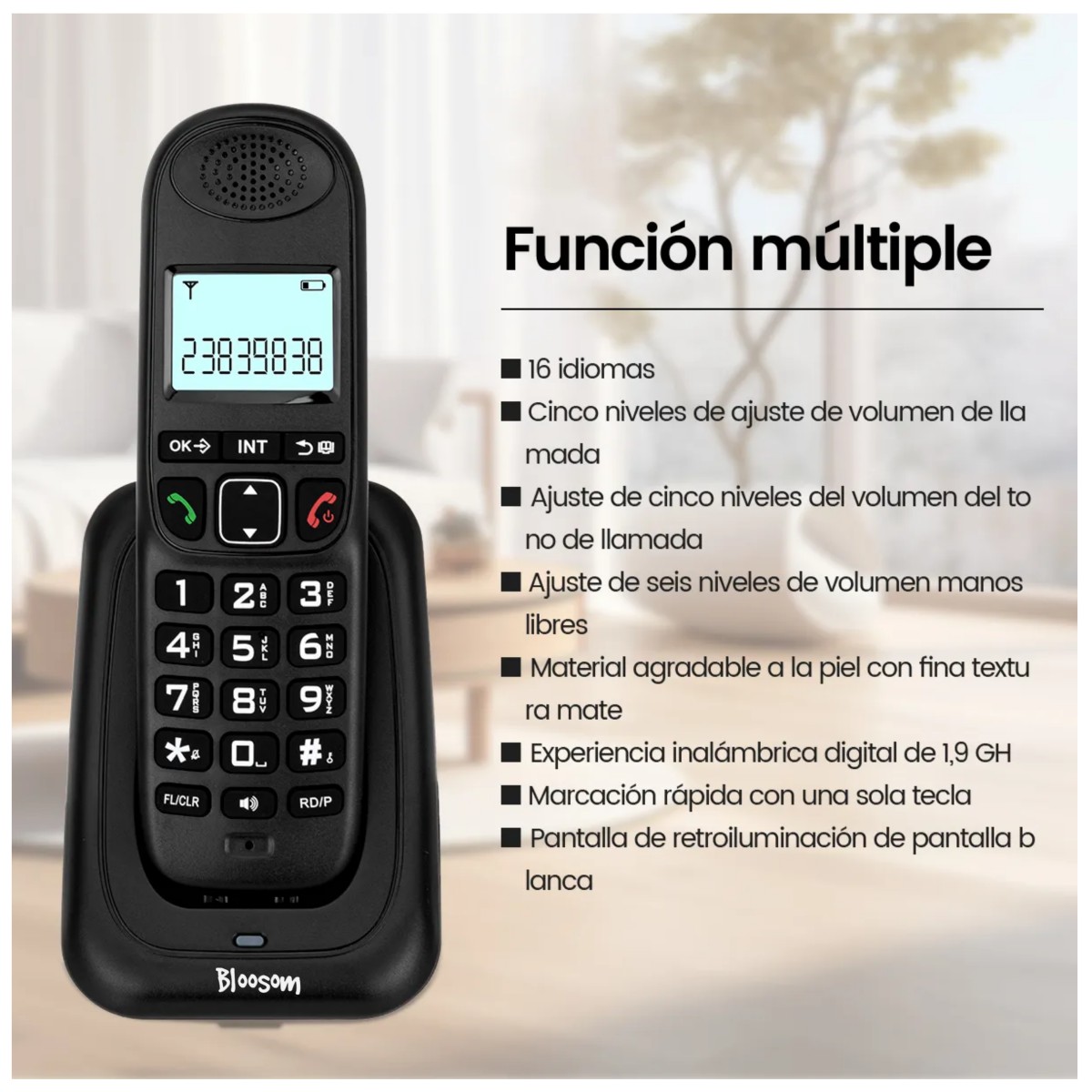 Tel&eacute;fono Inal&aacute;mbrico De Mano Con Lcd Pantalla Digital, Negro image number null