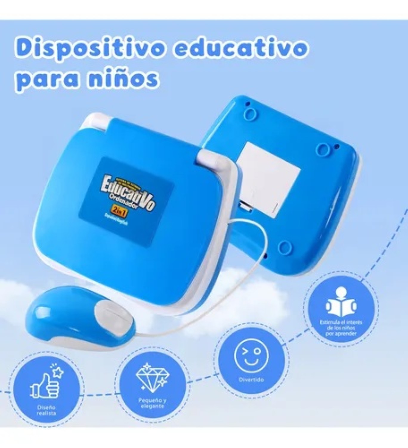 Computadora Laptop De Juguete Aprendizaje Biling&uuml;e Para Ni&ntilde;o Azul image number null