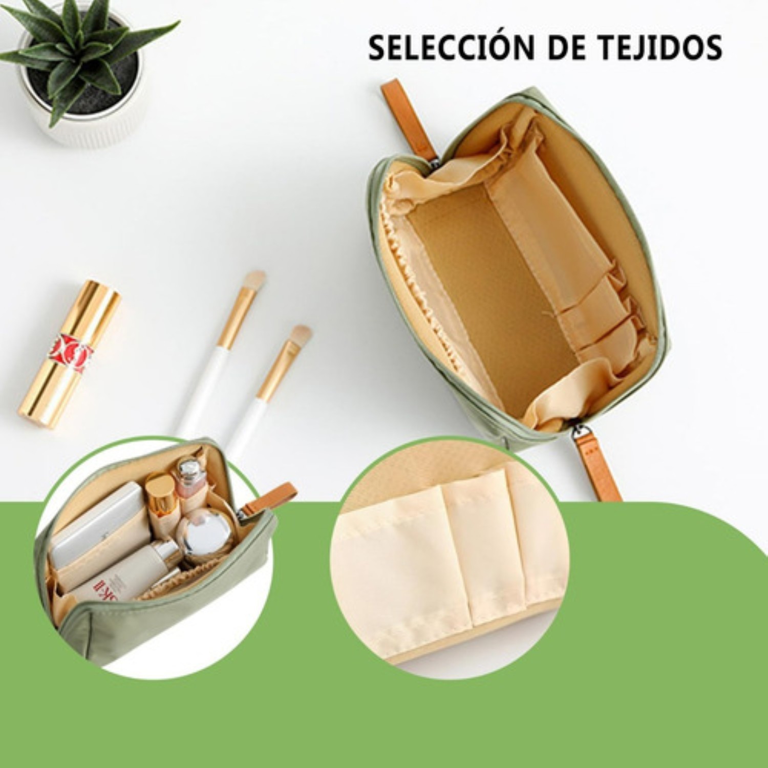 Bolsa De Maquillaje De Viaje Para Mujer Con Compartimentos Verde olivo image number null