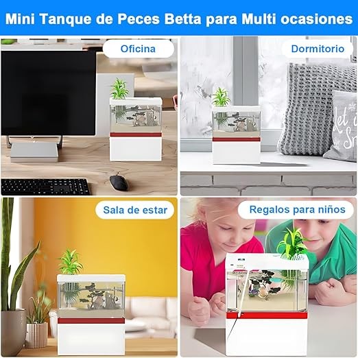 AbaqKalza Mini Pecera para Pez Betta con Filtro,1.5 Galones Pecera para Peces con Iluminaci&oacute;n Led 3 Colores,Mini Tanque Acuario con USB Bomba de Agua para Escritorio Oficina Hogar. image number null