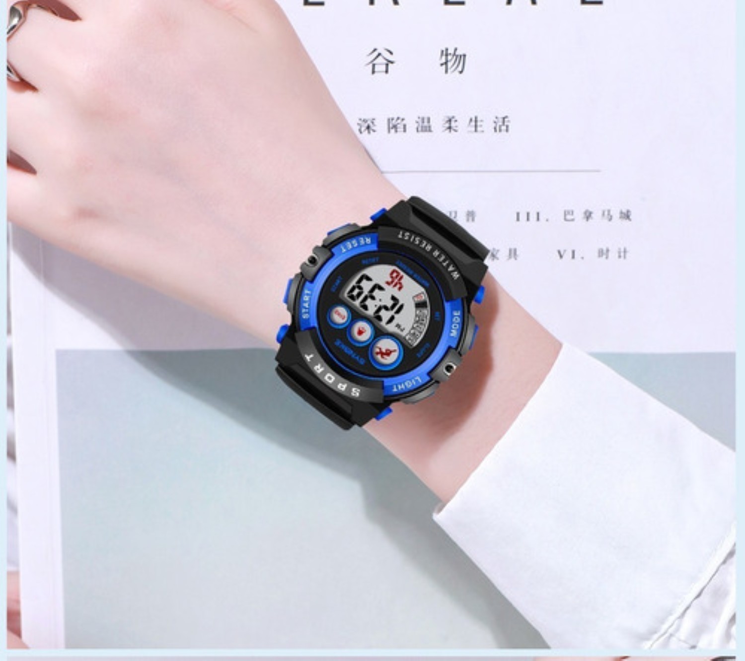 Reloj Electr&oacute;nico Para Ni&ntilde;os Deportes A Prueba De Agua NEGRO CON AZUL image number null