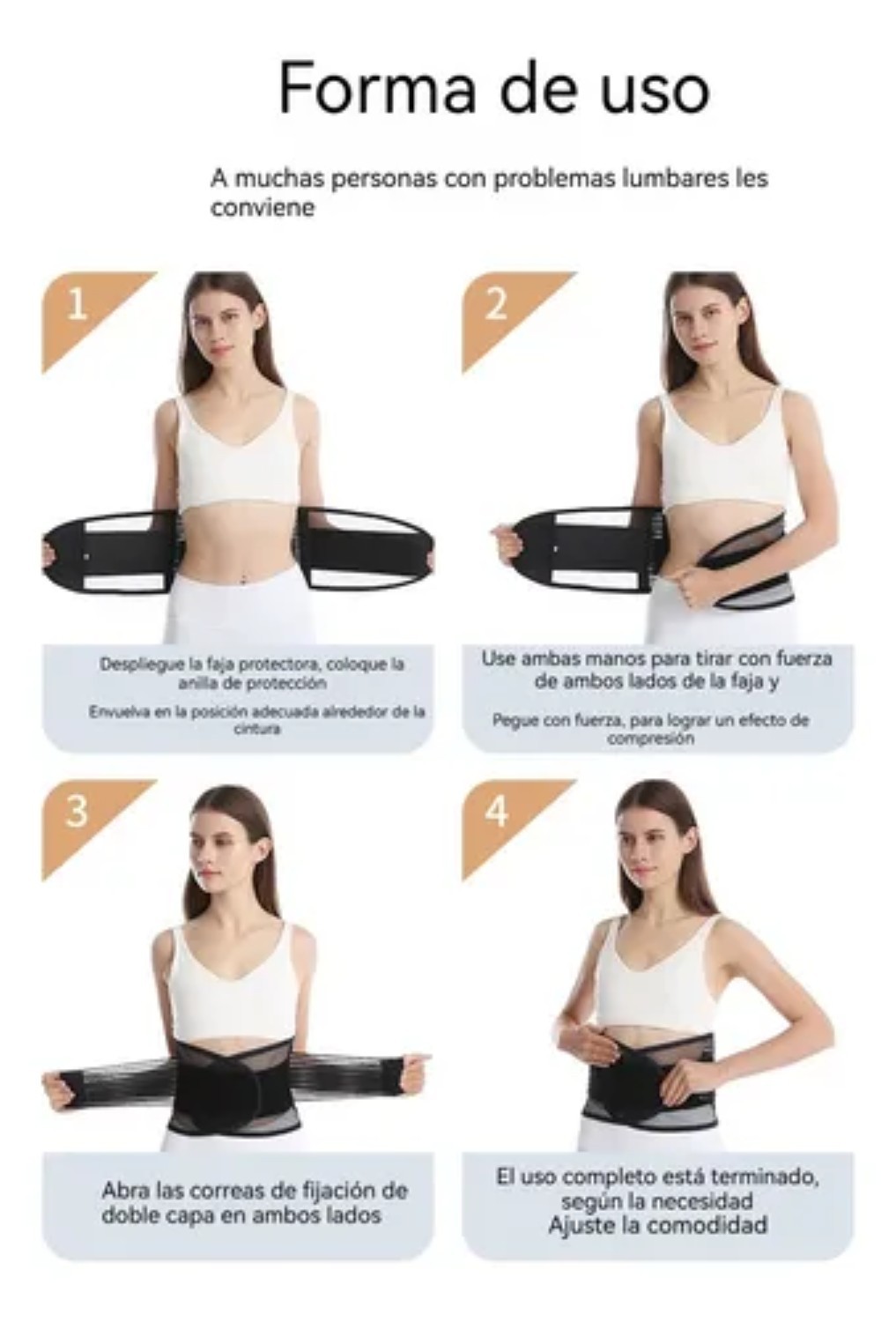 Faja Lumbar Transpirable Cintur&oacute;n Ortop&eacute;dico Apoyo Espalda negra tallaG image number null