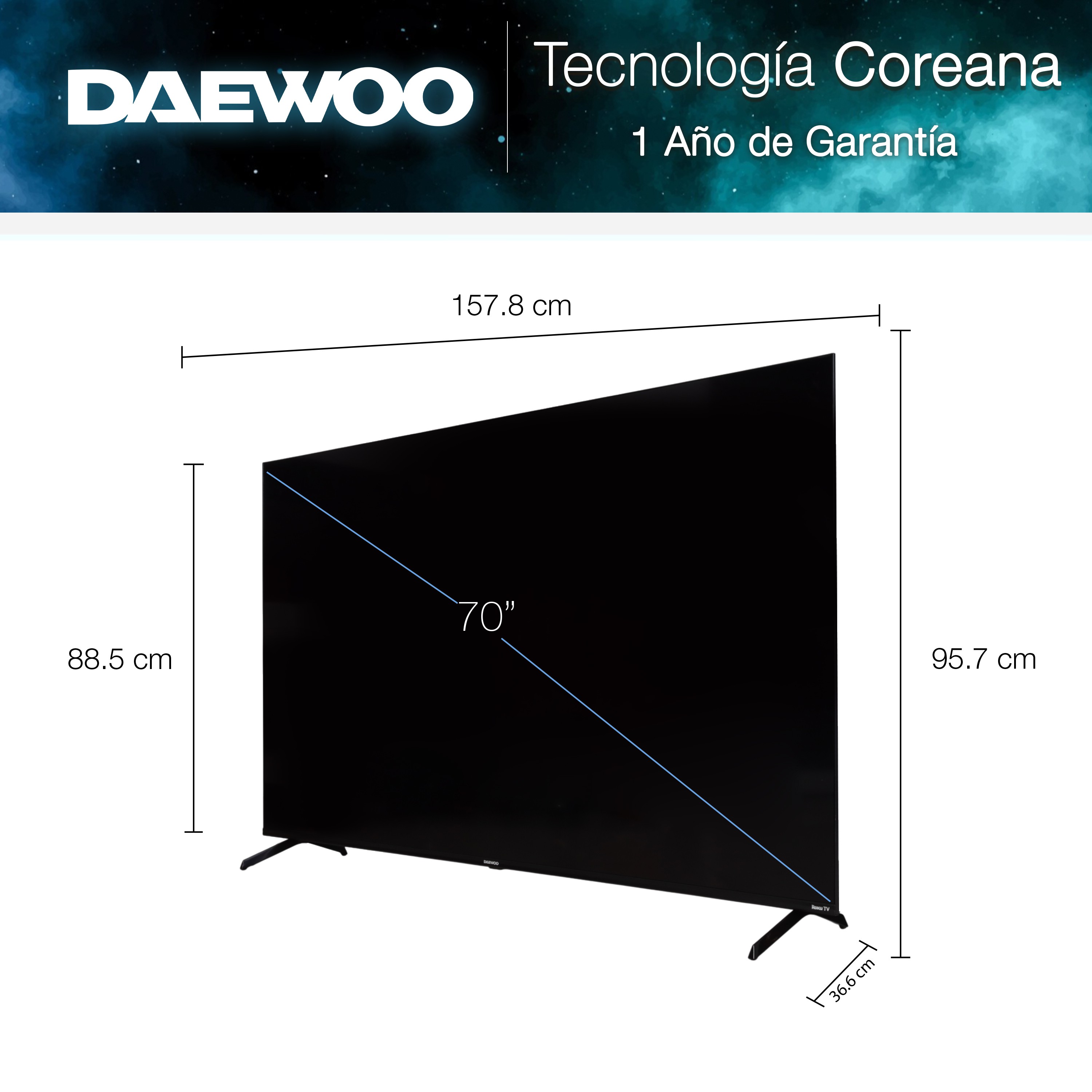 Pantalla Daewoo Smart TV 70 pulgadas 4K UHD LED | Roku TV Dolby Audio Modelo DAW70UR image number null
