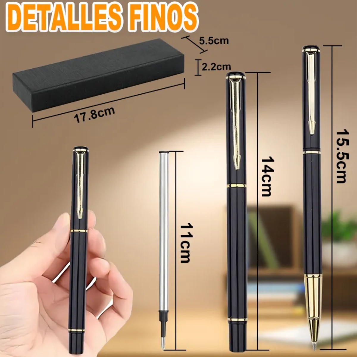 2pz Pluma De Acero Alta Calidad Con Recambio Y Caja Regalo Negro y negro image number null