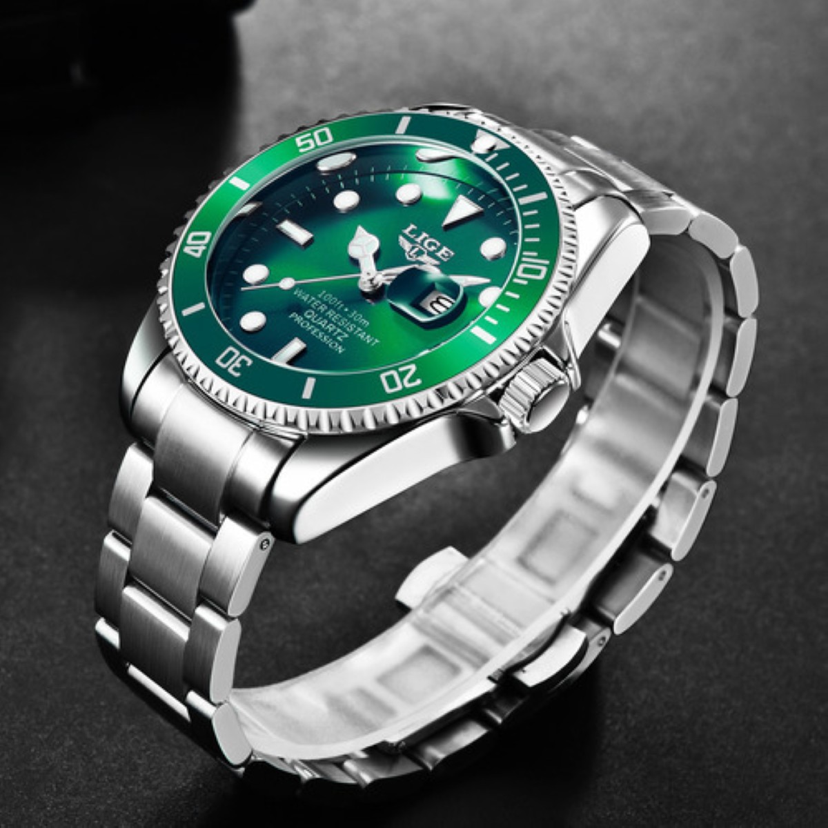 Reloj Impermeable Para Hombre Plata Verde image number null