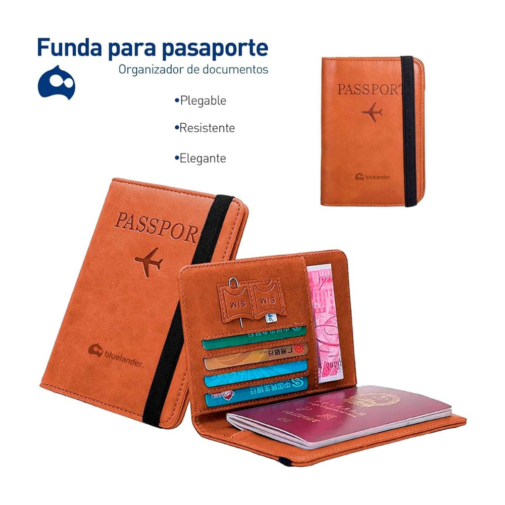Bluelander Porta Pasaporte, con Protecci&oacute;n RFID, Porta Pasaporte y Visa, 15 x 20.5 cm, (Caf&eacute;) image number null