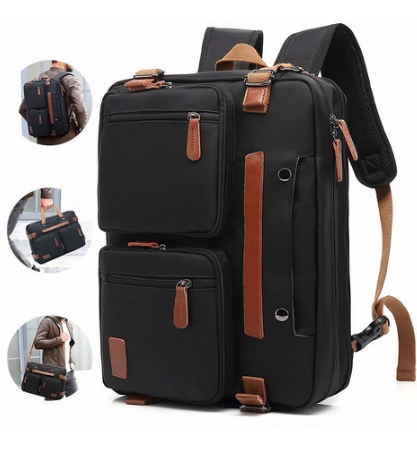 Mochila Malet&iacute;n Bolso Mensajero 3 En 1 Para Laptop De 17.3in NEGRA CON CAFE image number null