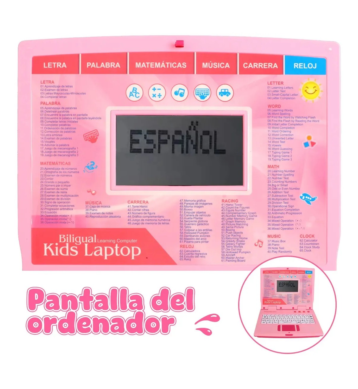 Computadora Laptop De Juguete De Espa&ntilde;ol Ingles Para Ni&ntilde;os Rosa Bloosom image number null