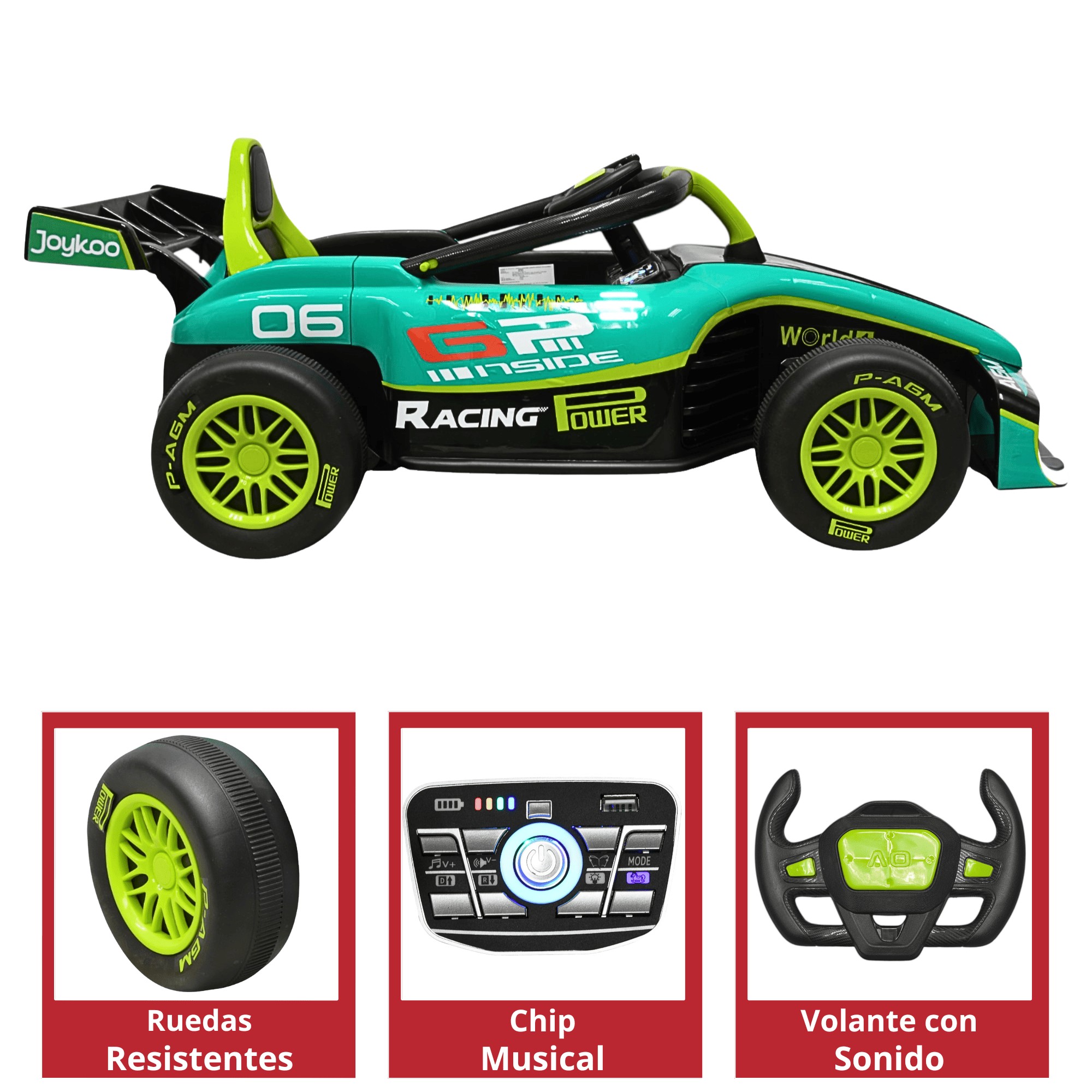 Montable Electrico para Ni&ntilde;os Carro de Carreras Bluetooth Control Remoto Bater&iacute;a 12v Apto a Partir de 3 A&ntilde;os - Verde image number null