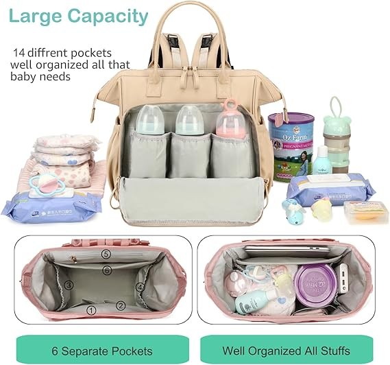 A LORADI Bolsa de pa&ntilde;ales convertible, mochila de pa&ntilde;ales resistente al agua con bolsillos antirrobo y clips para carriola image number null