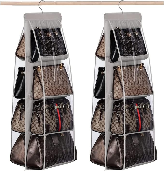 A VEKENSEE Organizador de Bolsos para Cl&oacute;set, 2 Pack 8 Compartimentos Bolsa de Almacenamiento, Organizador para Colgar Bolsos Cl&oacute;set para Bolso de Mano, para Armario para Armario Familiar, Dormitorio. image number null